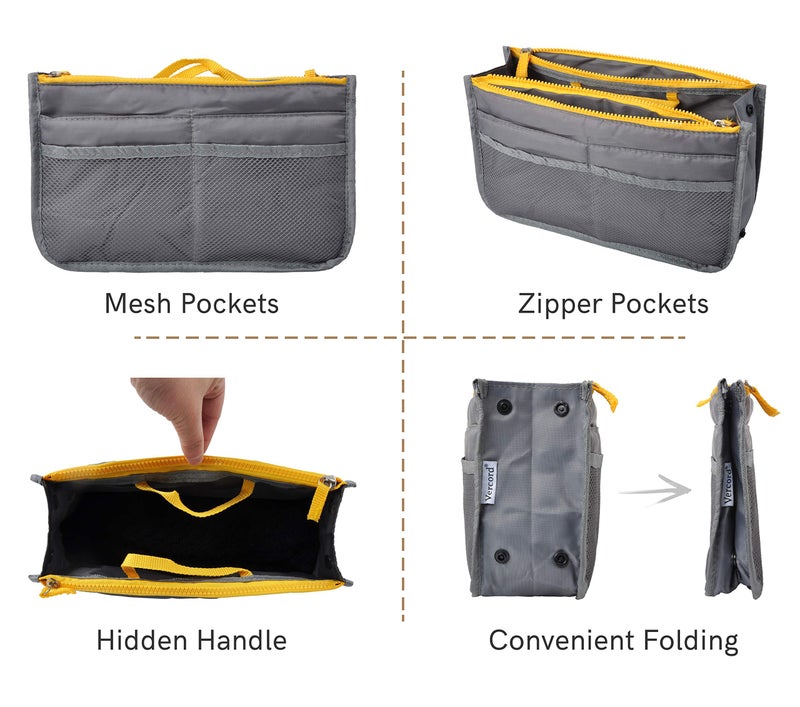 Vercord Purse Organizer Insert for Handbags Bag Organizers Inside Tote Pocketbook Women Nurse Nylon 13 Pockets Grey Medium - Image 4